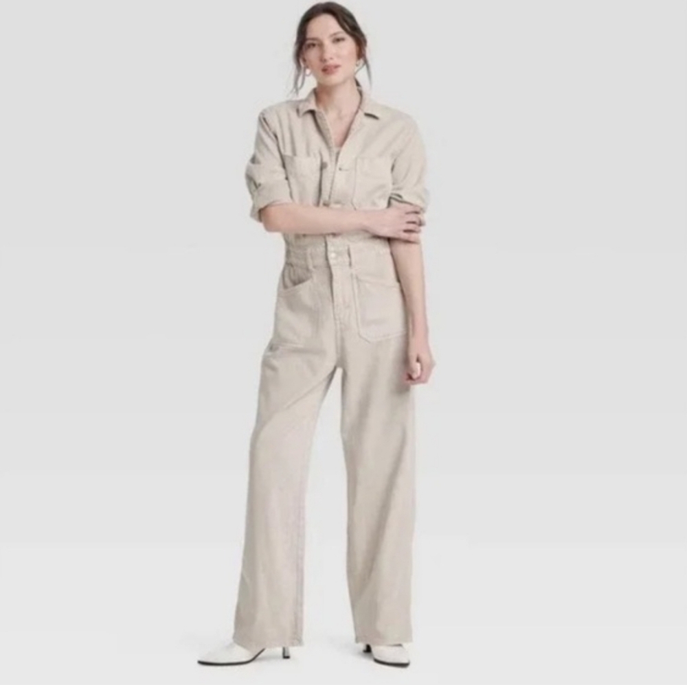NWT Universal Thread Baggy Jumpsuit Womens Beige Soft Denim